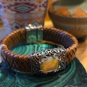 Woven leather banded bracelet.